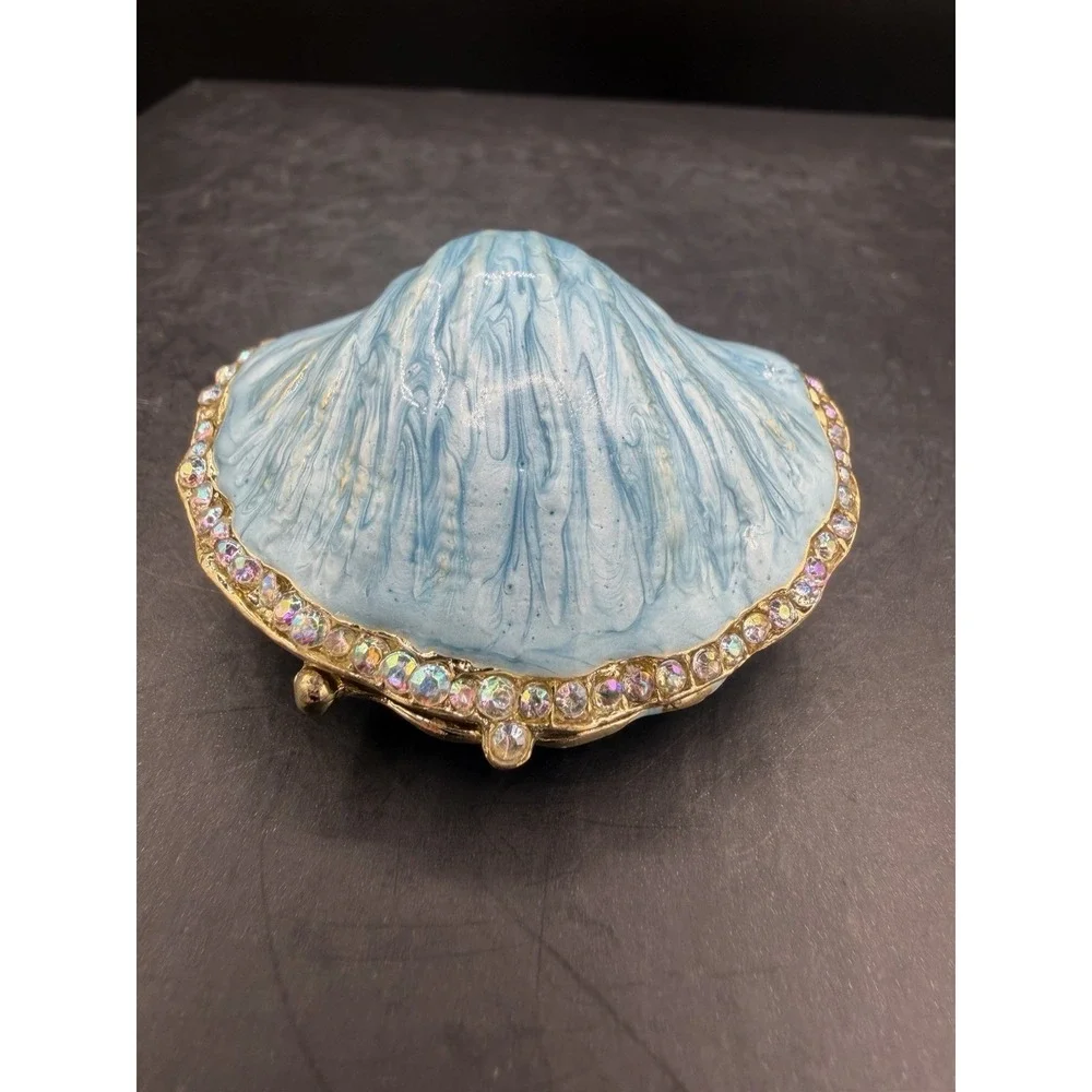 🦪💙 Blue Oyster Trinket Box Coastal Seashell Keepsake Jewelry Box ✨🌊